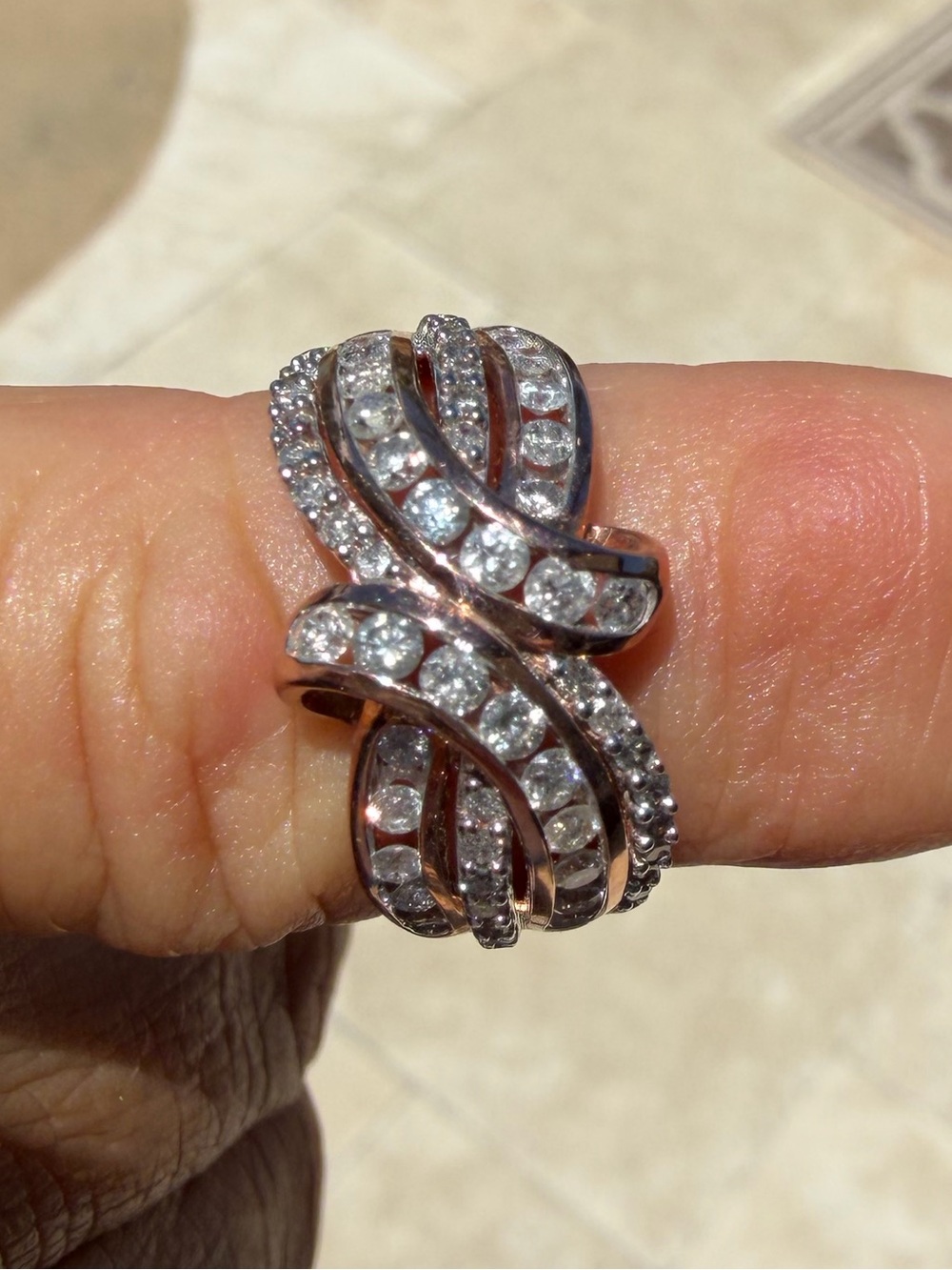 Rose 10k Gold Twist Natural Diamond Statement Ring - 1.43ctw